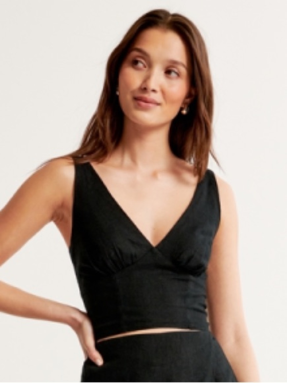 Abercrombie & Fitch Linen Blend Black V-Neck Cropped Tank Top Size Medium